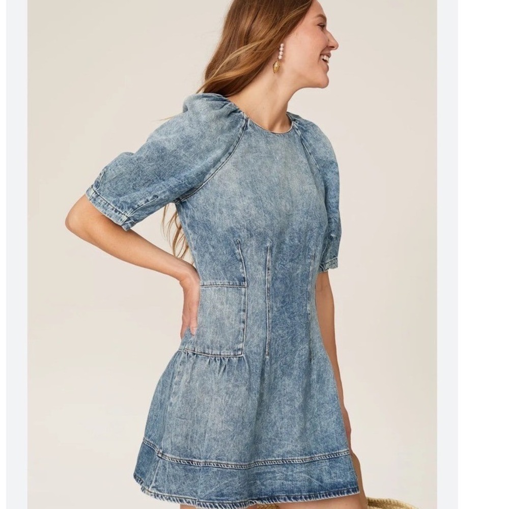 Jonathan Simkhai holland Denim Mini Dress Light Wash Puff Sleeve Organic  s‎ m - Picture 7 of 16
